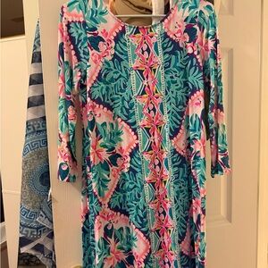 Lilly Pulitzer Teal Pink Navy Floral Print Shift Dress